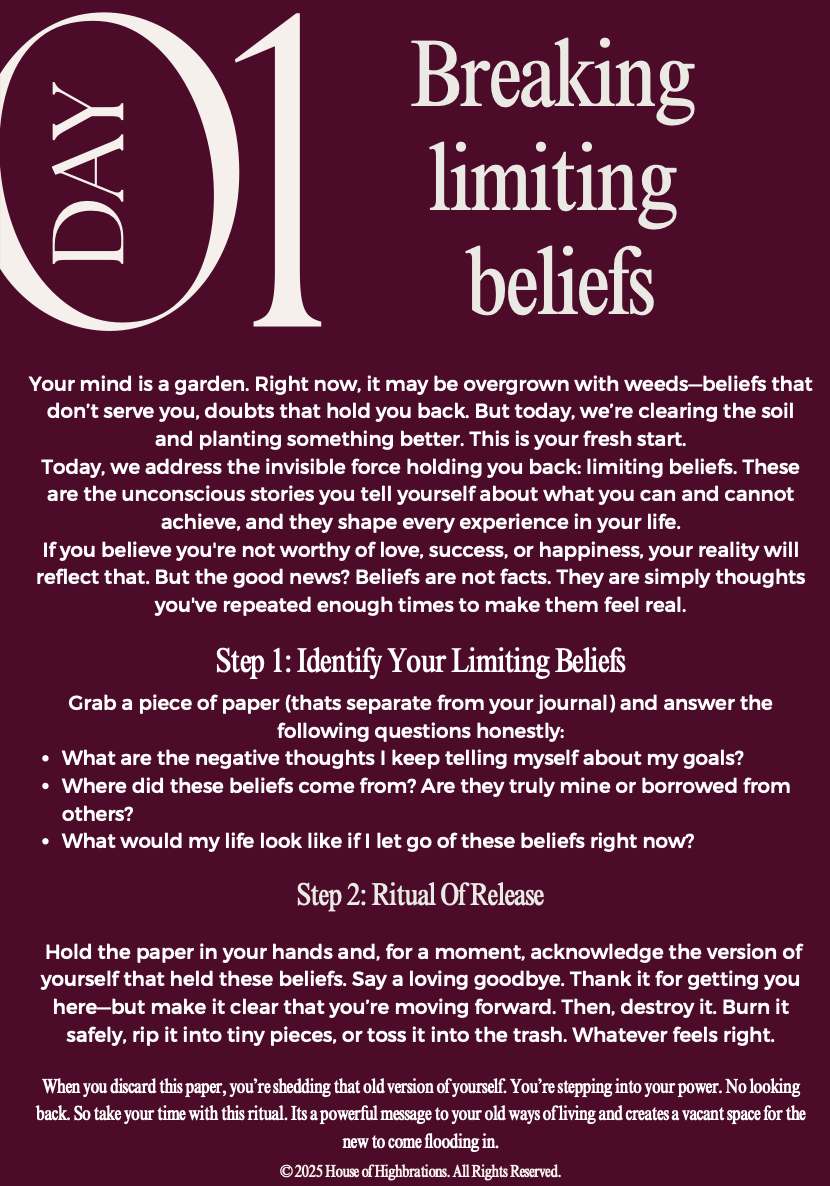 Day 01 — Breaking limiting beliefs, the first guided day of inner work